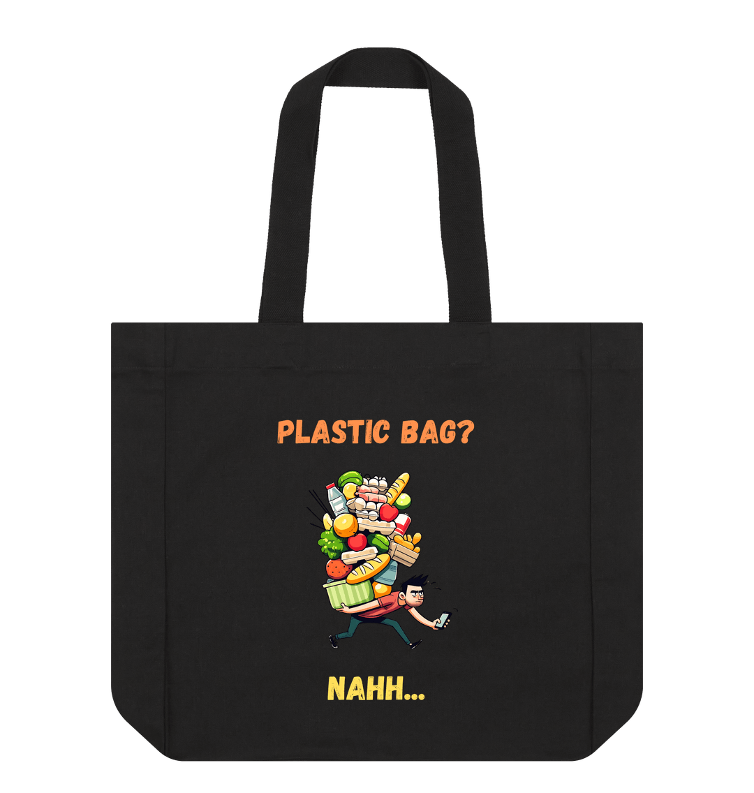 Black 'Plastic Bag? Nahh' Cartoon Tote Bag