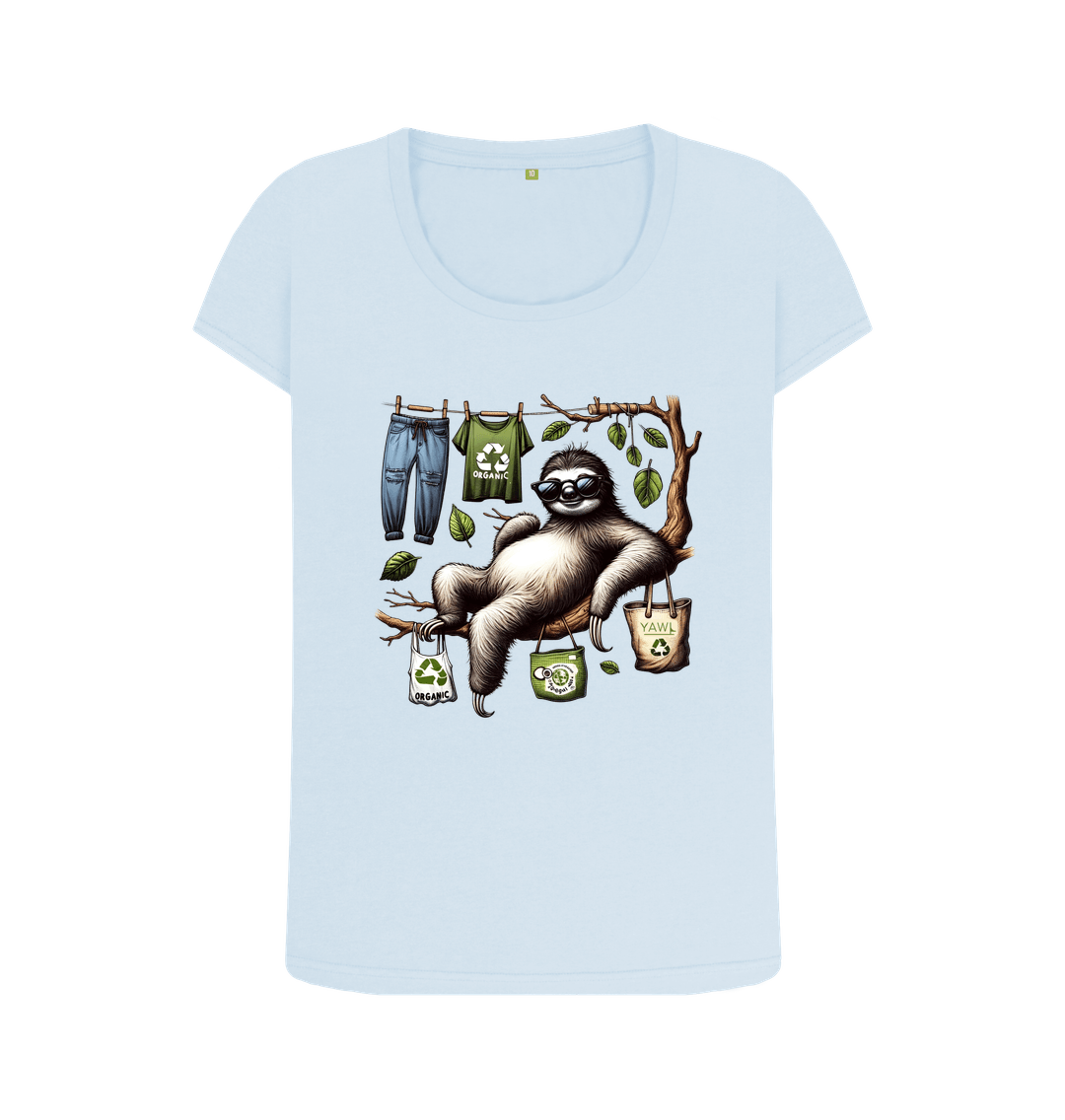 Sky Blue Lazy Sloth Scoop Neck Tshirt