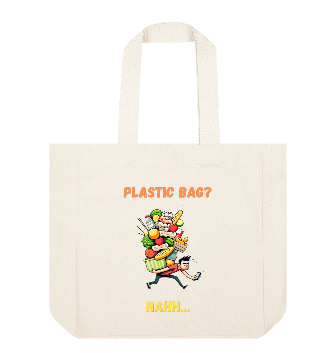 Natural 'Plastic Bag? Nahh' Cartoon Tote Bag