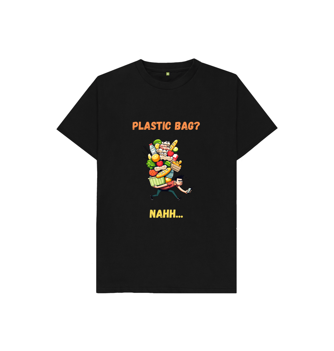 Black 'Plastic Bag? Nahh' Cartoon Kids Tshirt