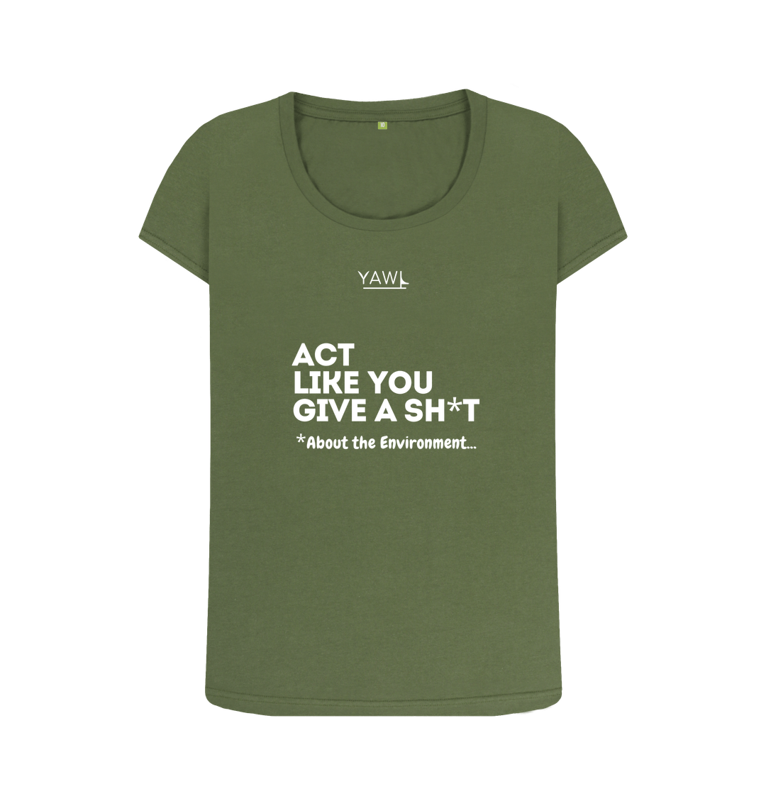 Khaki 'Act Like You Give A' Scoop Neck Tshirt