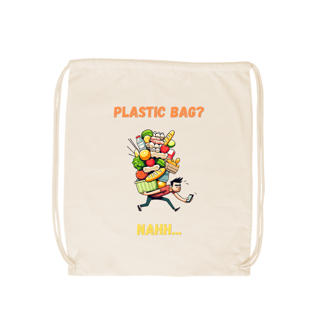 Natural 'Plastic Bag? Nahh' Cartoon Drawstring Bag