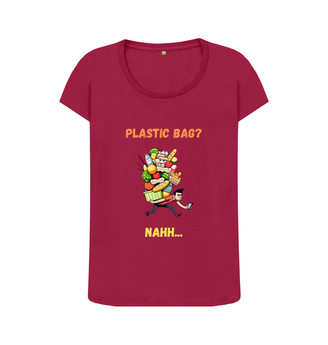 Cherry 'Plastic Bag? Nahh' Cartoon Scoop Neck