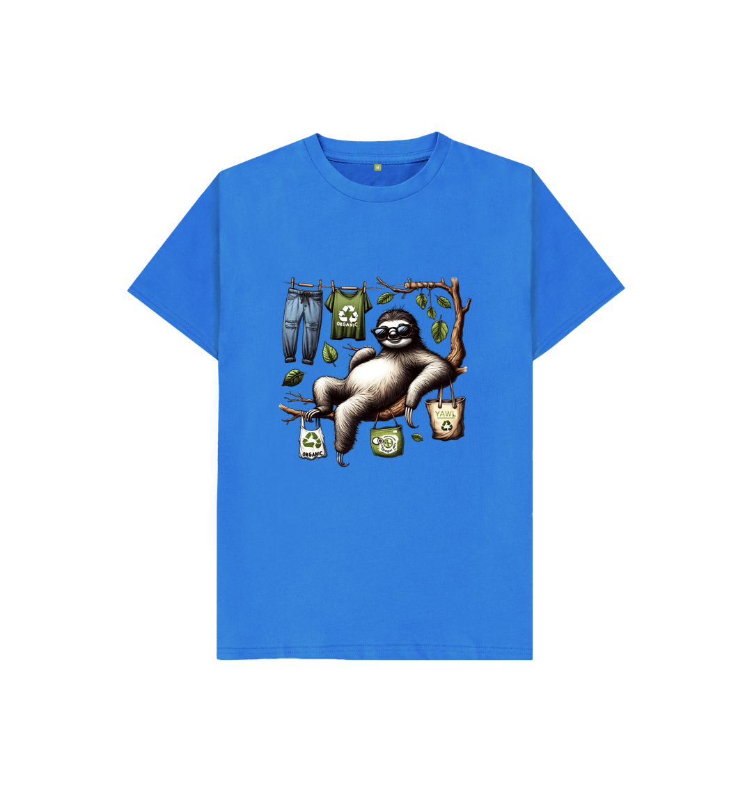 Bright Blue Lazy Sloth Kids Tshirt