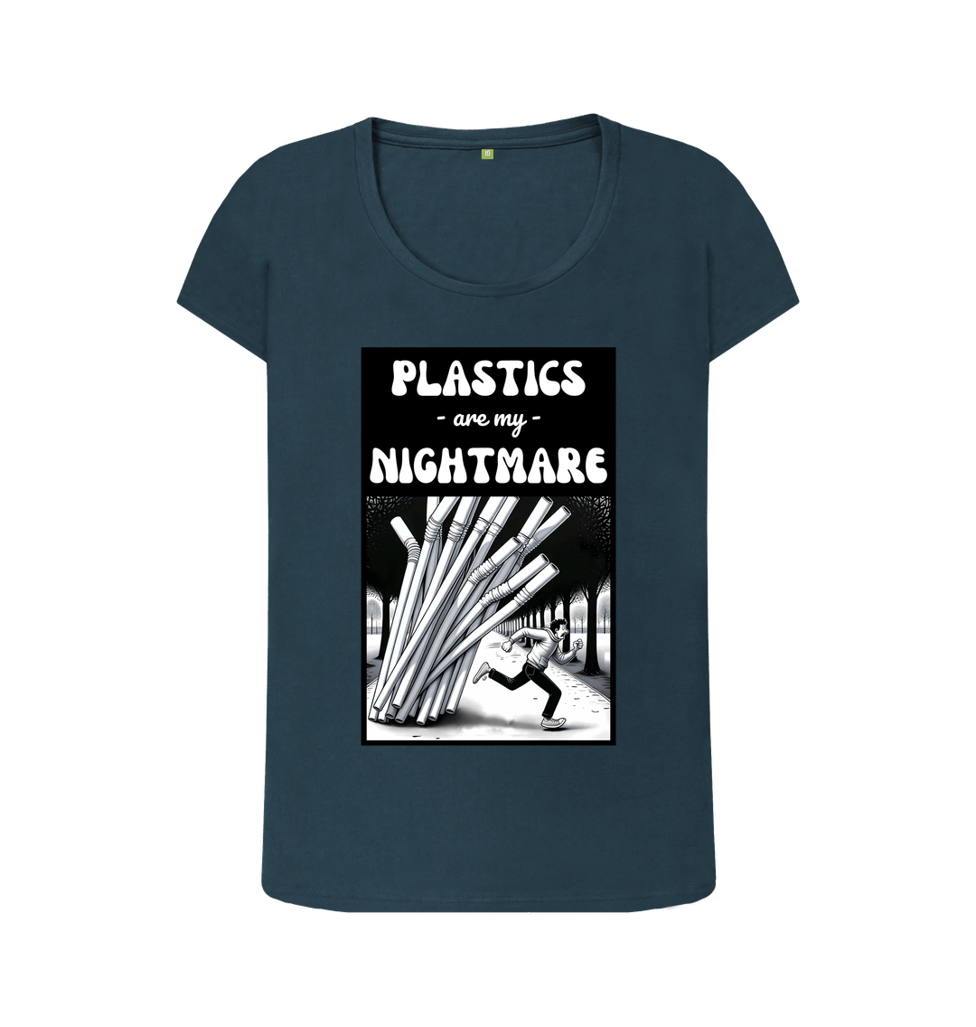 Denim Blue 'Plastics are my Nightmare' Scoop Neck Tshirt