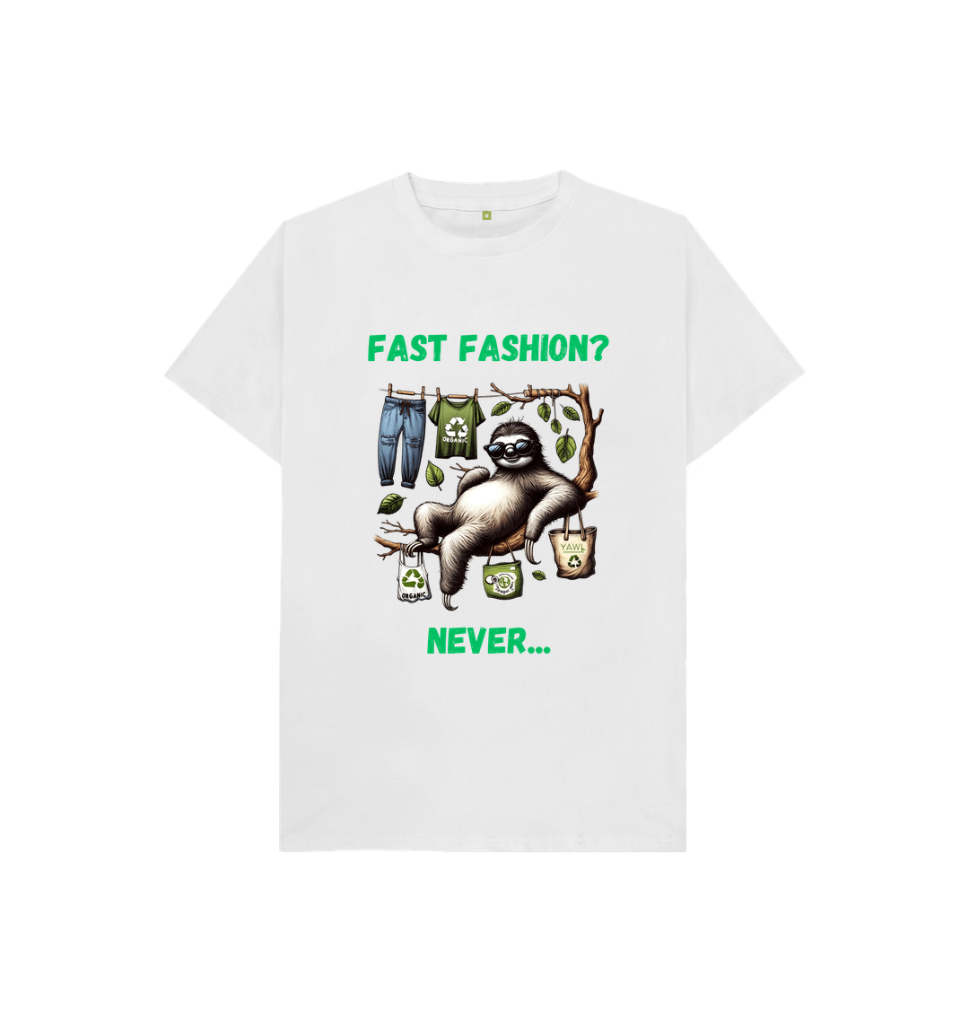 White 'Fast Fashion?' Sloth Kids Tshirt