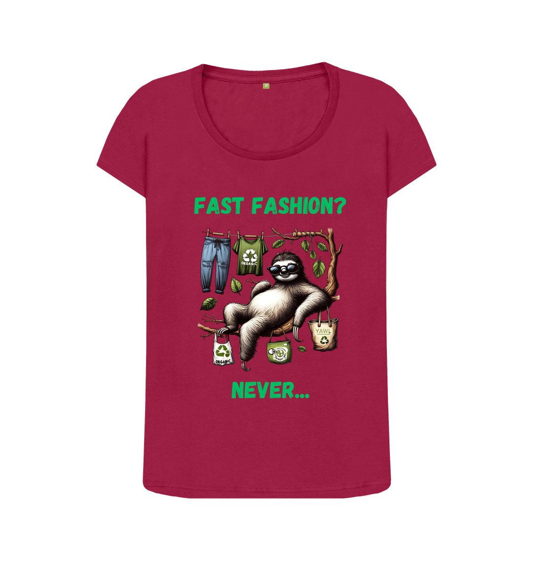 Cherry 'Fast Fashion?' Sloth Scoop Neck Tshirt