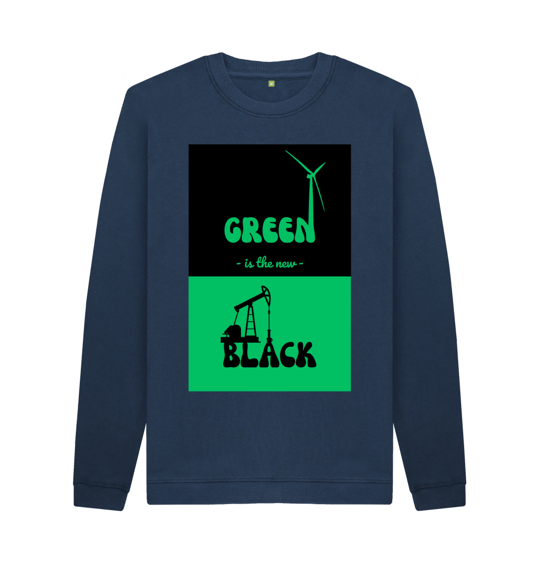 Navy Blue Men's 'Green is the New Black' Crew Neck Sweater