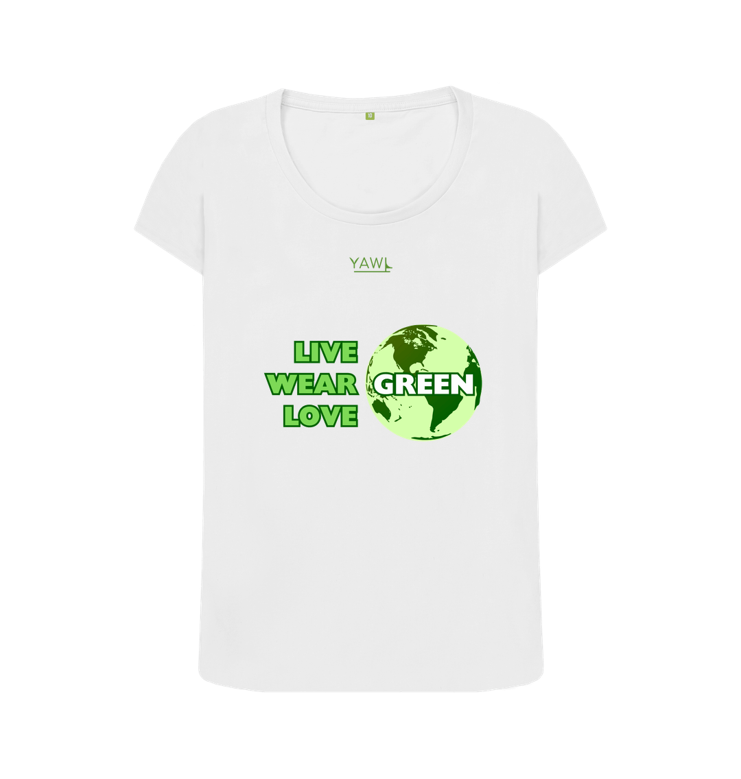 White 'Live, Wear, Love Green' Scoop Neck