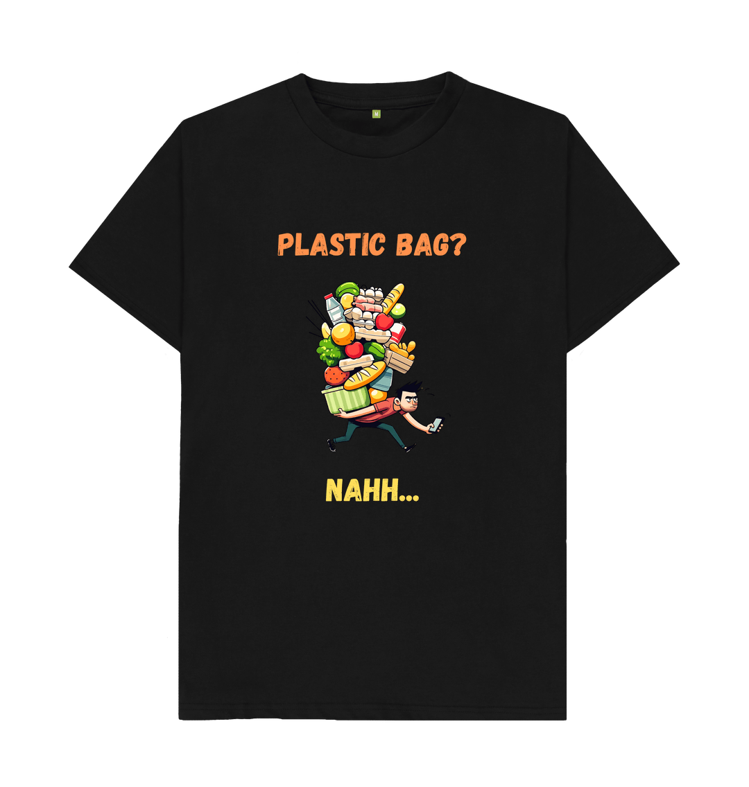 Black 'Plastic Bag? Nahh' Cartoon Tshirt