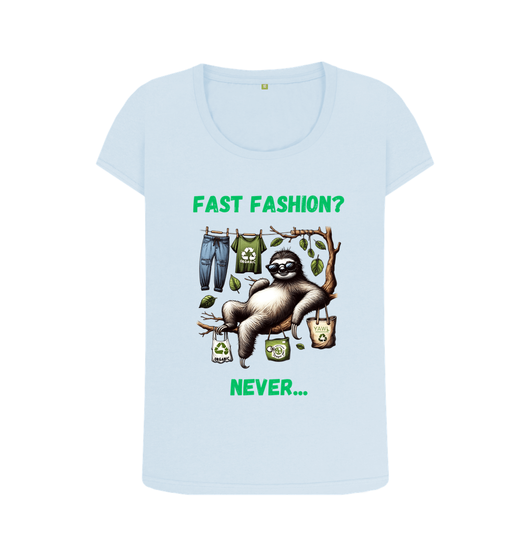 Sky Blue 'Fast Fashion?' Sloth Scoop Neck Tshirt