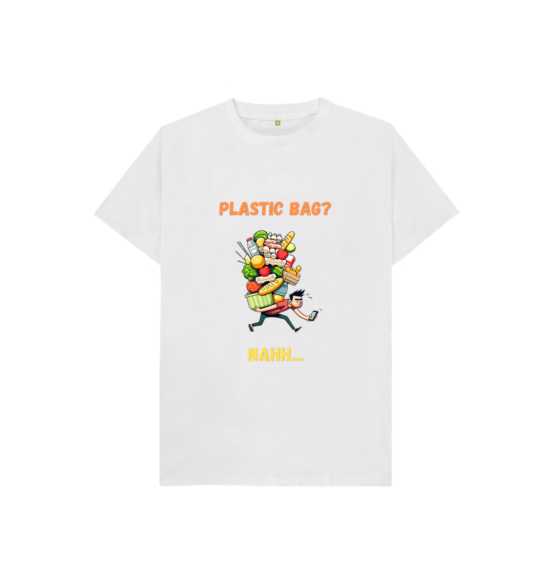 White 'Plastic Bag? Nahh' Cartoon Kids Tshirt