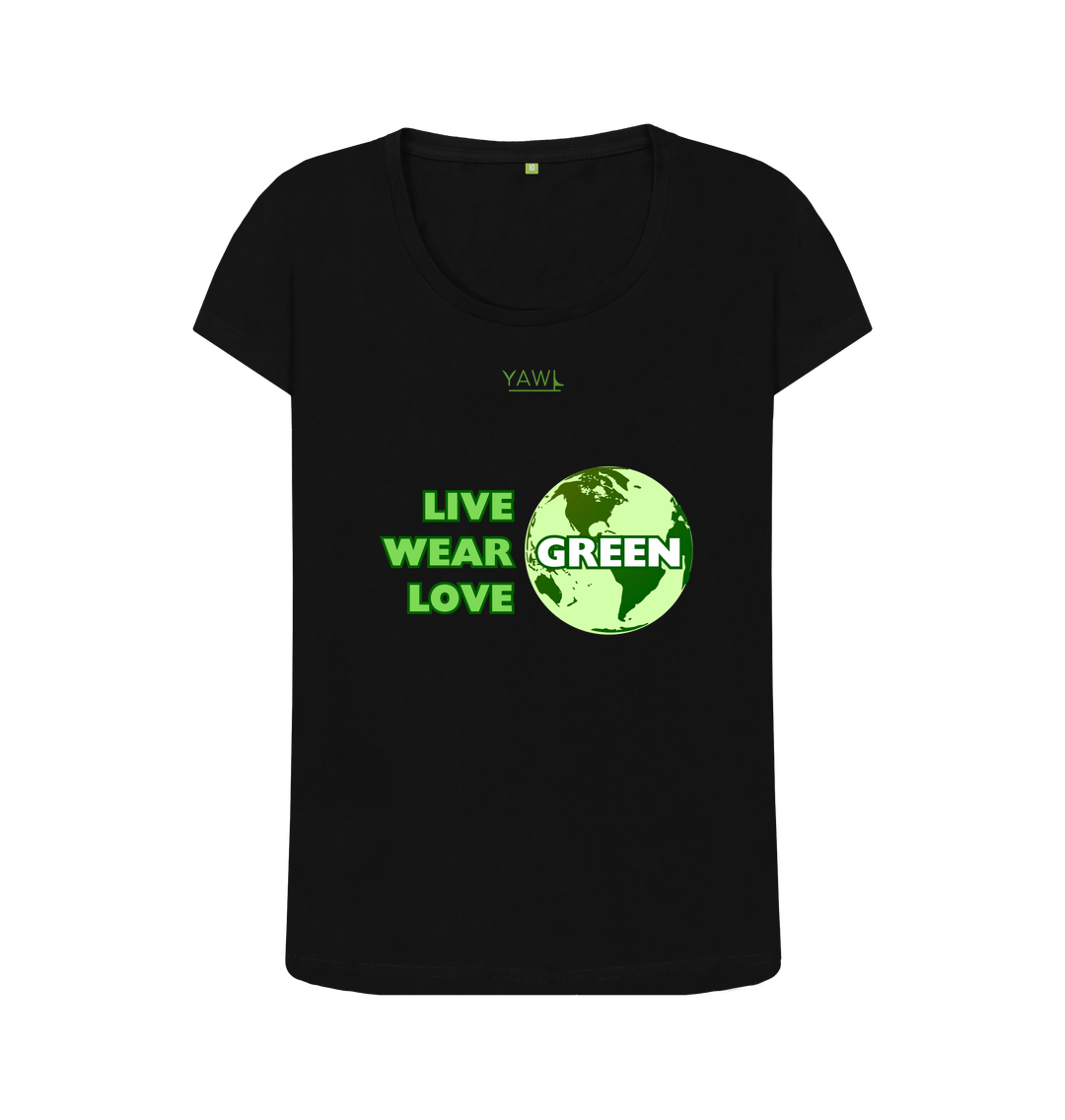 Black 'Live, Wear, Love Green' Scoop Neck