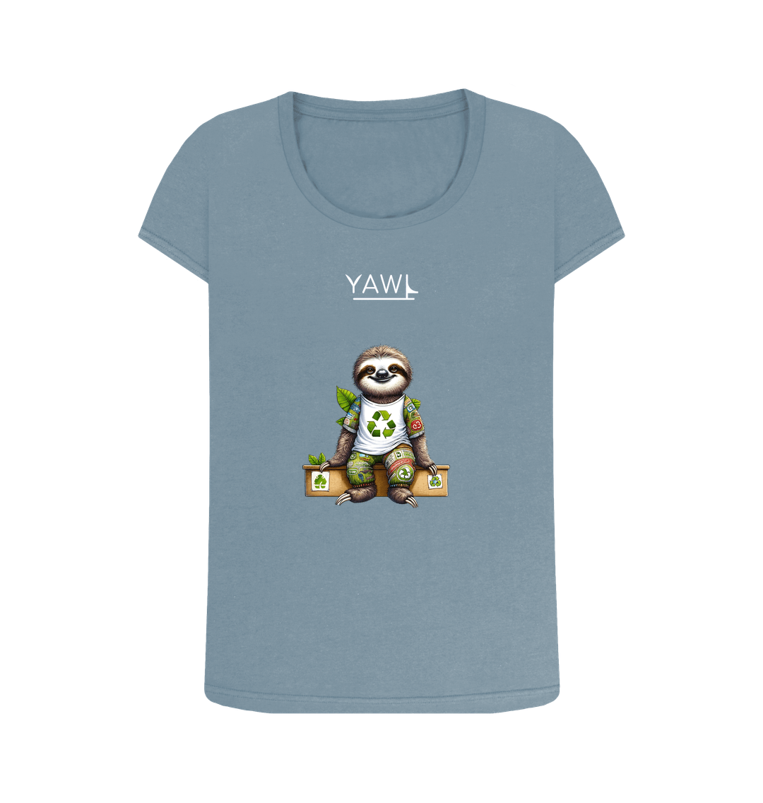 Stone Blue Sitting Sloth Scoop Neck Tshirt