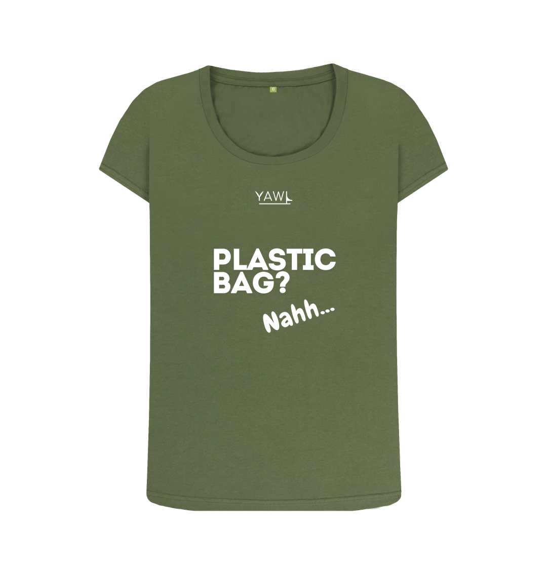 Khaki 'Plastic Bag? Nahh' Scoop Neck