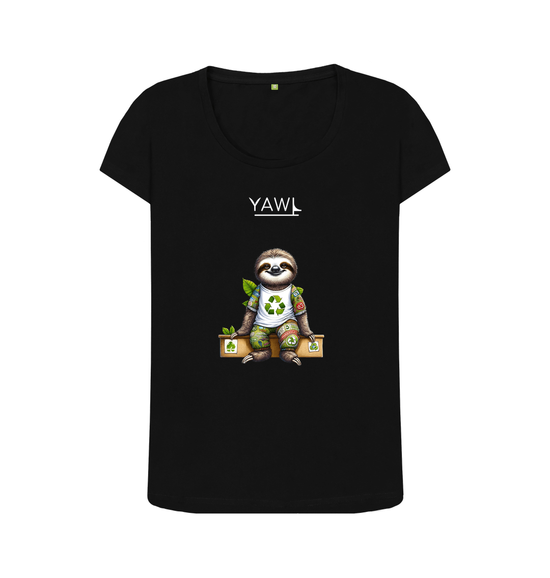 Black Sitting Sloth Scoop Neck Tshirt