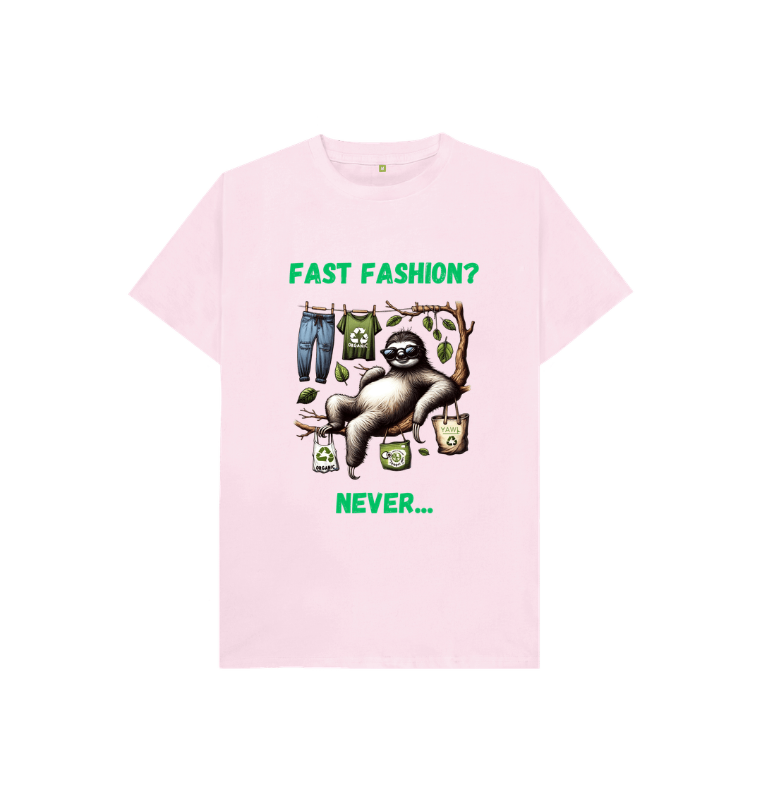 Pink 'Fast Fashion?' Sloth Kids Tshirt