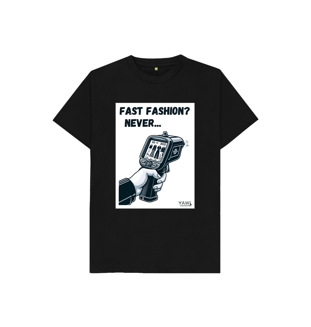 Black 'Fast Fashion? Never...' Kids Tshirt