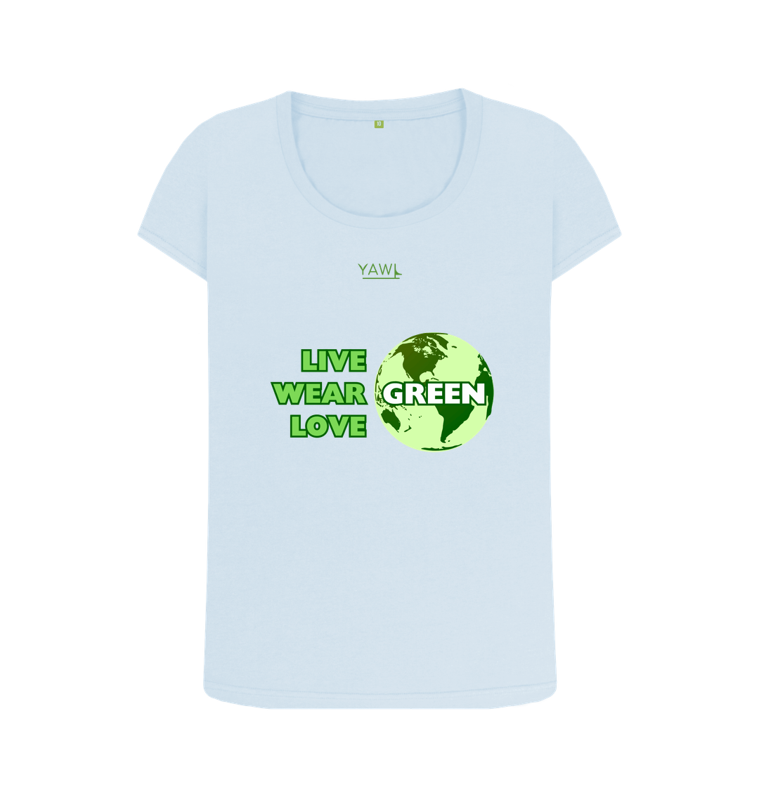 Sky Blue 'Live, Wear, Love Green' Scoop Neck