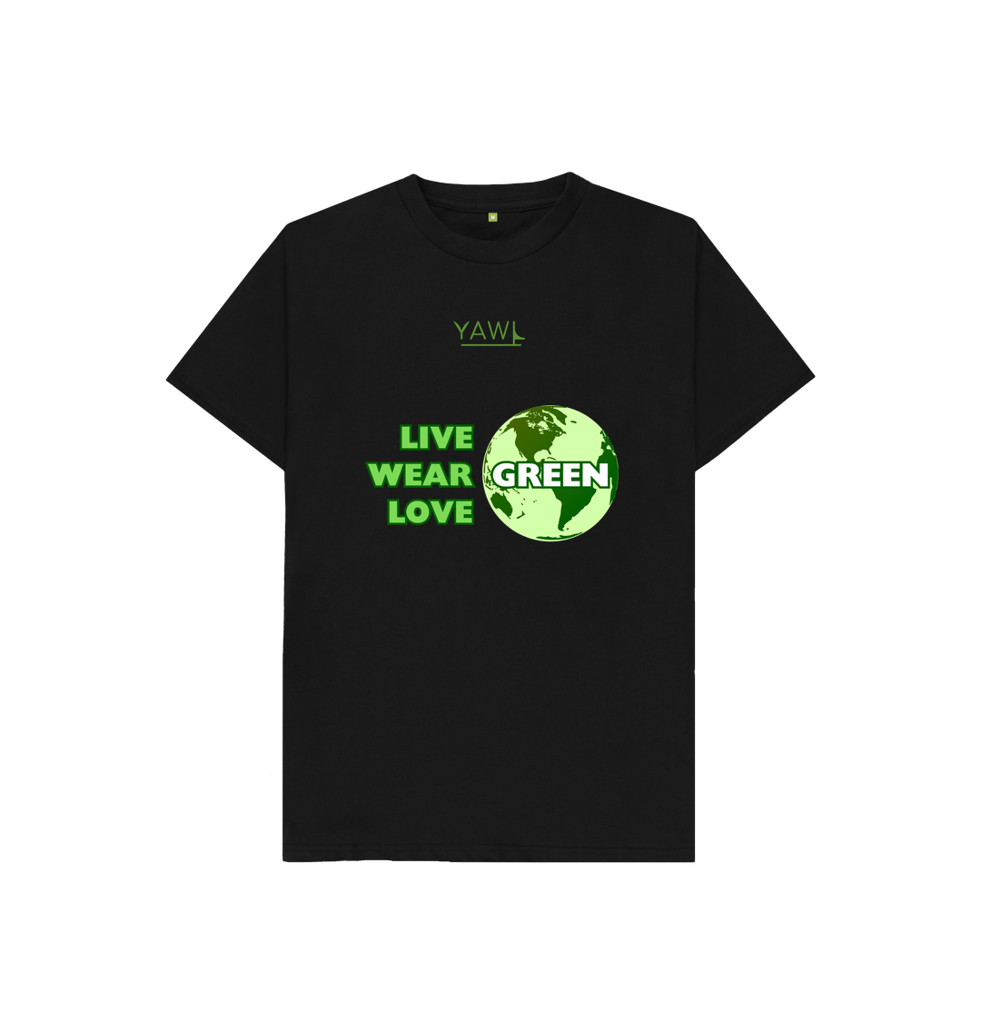 Black 'Live, Wear, Love Green' Kids Tshirt