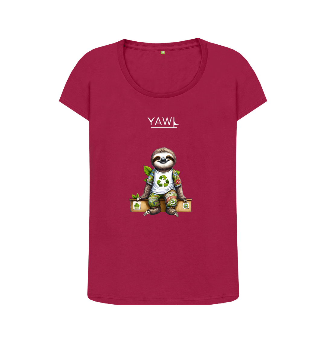 Cherry Sitting Sloth Scoop Neck Tshirt