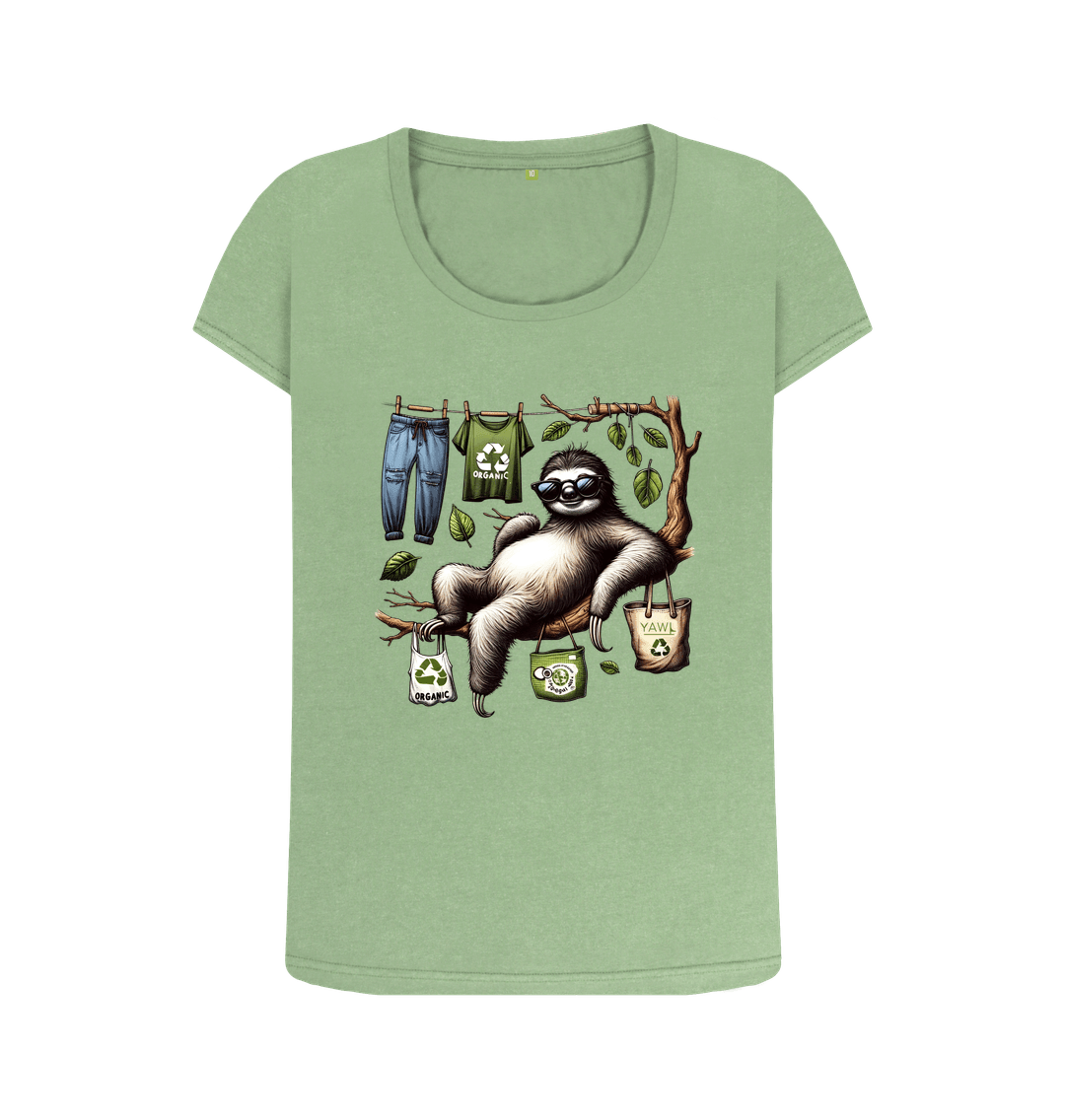 Sage Lazy Sloth Scoop Neck Tshirt