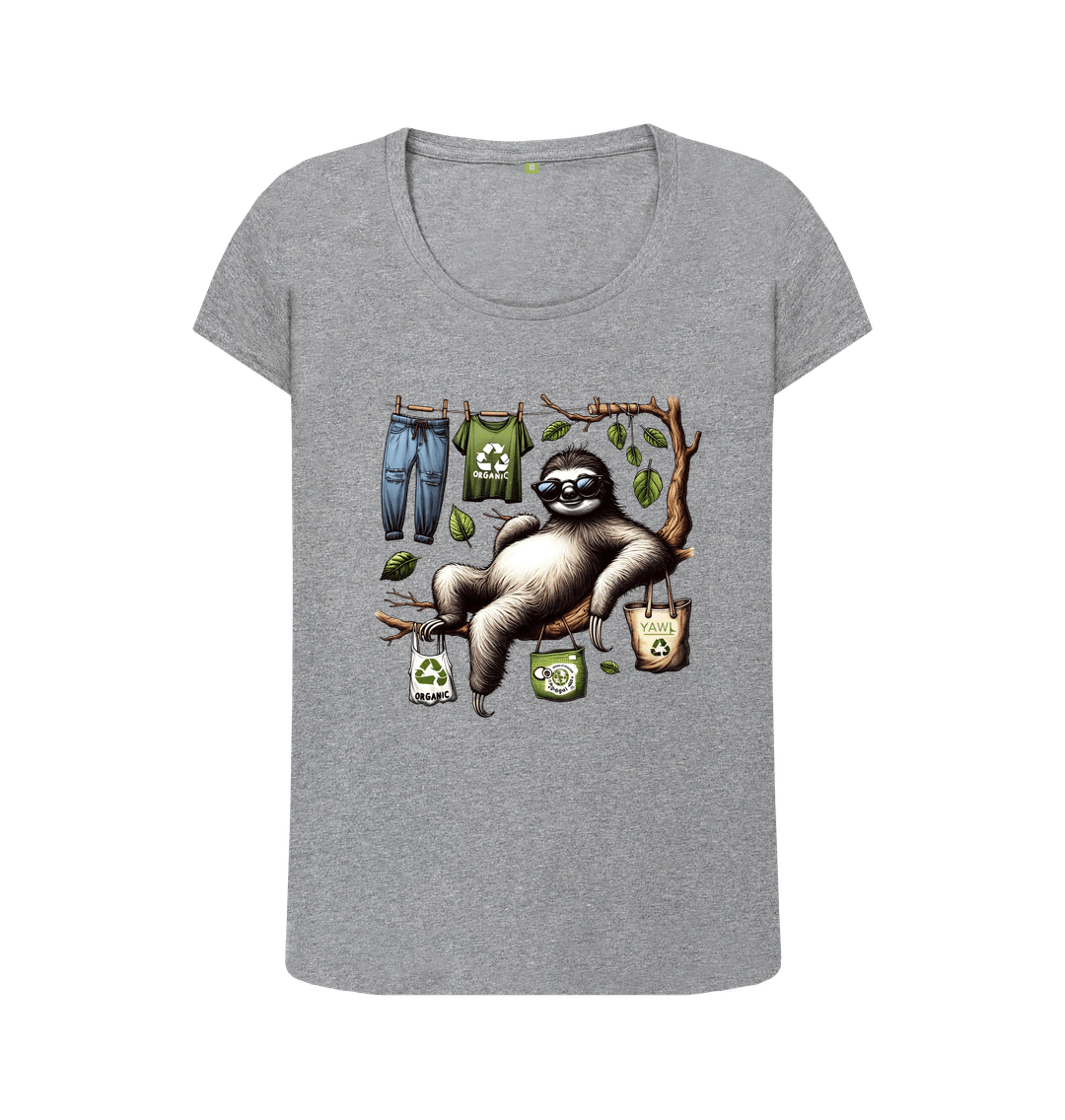 Athletic Grey Lazy Sloth Scoop Neck Tshirt