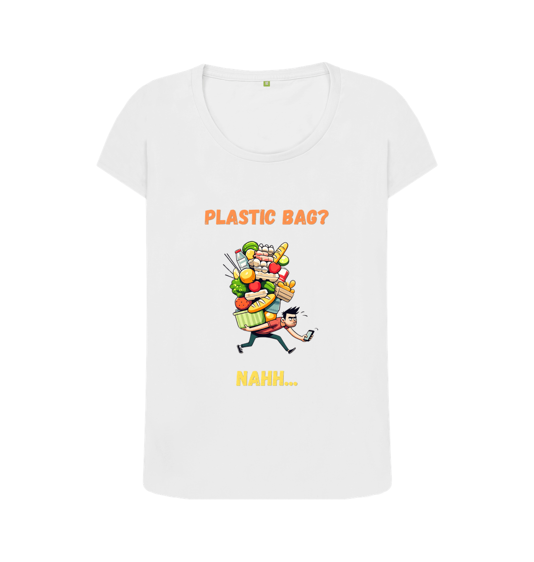 White 'Plastic Bag? Nahh' Cartoon Scoop Neck