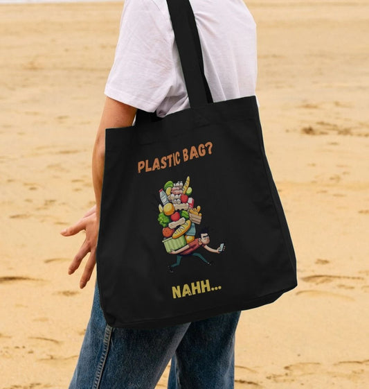 'Plastic Bag? Nahh' Cartoon Tote Bag