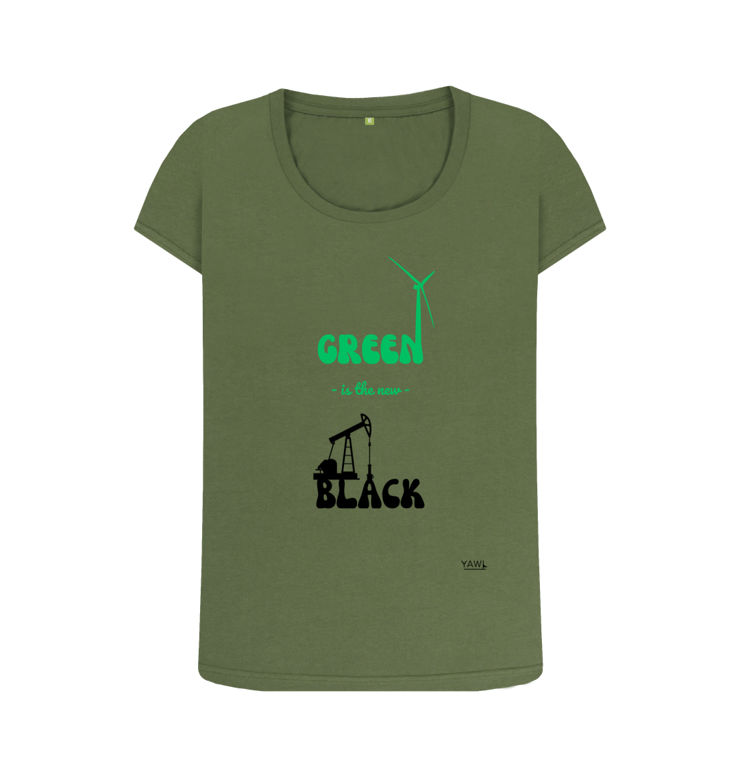 Khaki 'Green is the New Black' Scoop Neck Tshirt