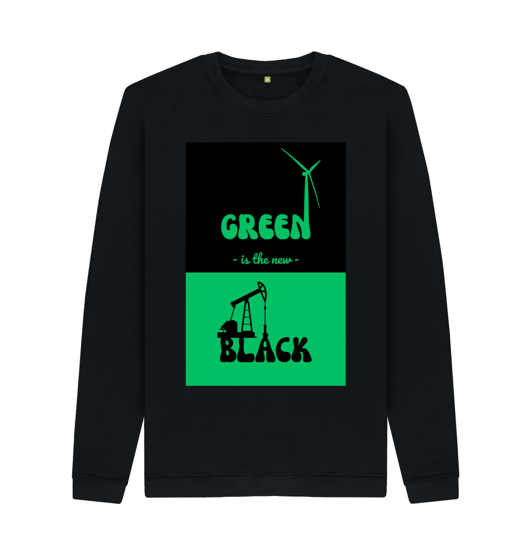 Black Men's 'Green is the New Black' Crew Neck Sweater