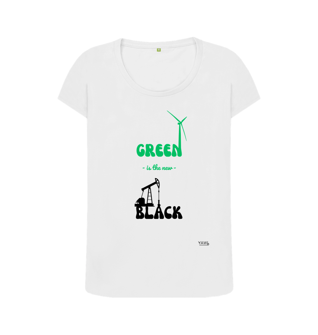 White 'Green is the New Black' Scoop Neck Tshirt