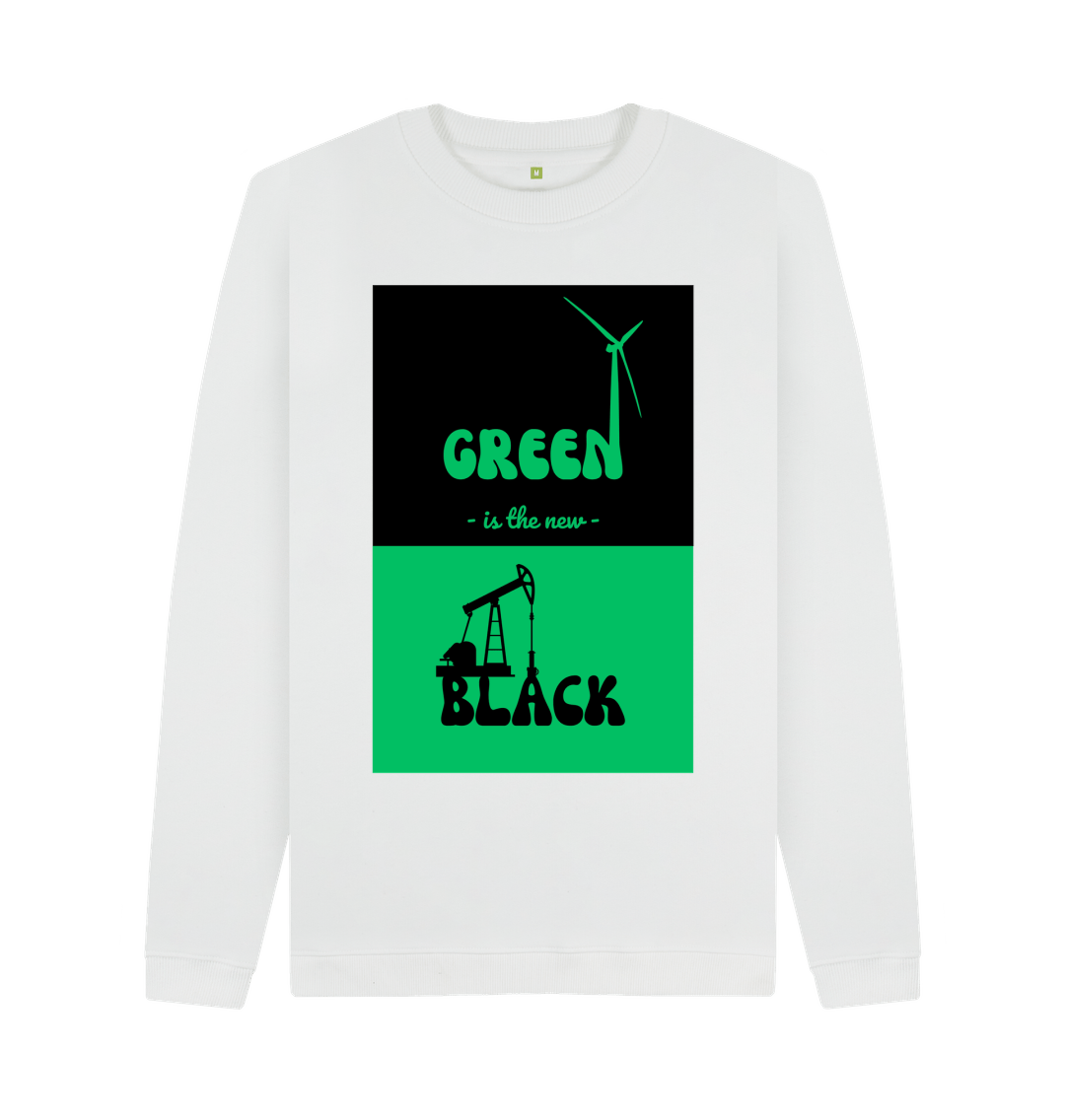 White Men's 'Green is the New Black' Crew Neck Sweater