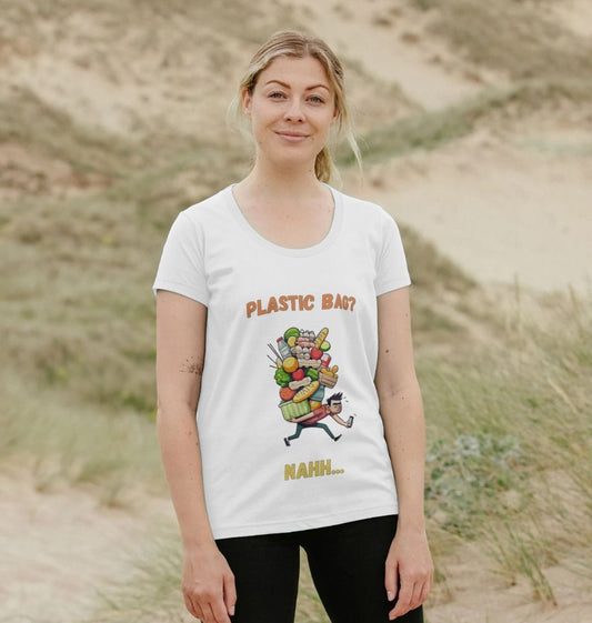 'Plastic Bag? Nahh' Cartoon Scoop Neck