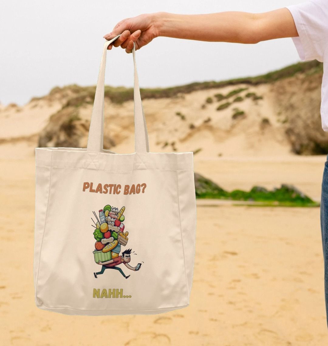 'Plastic Bag? Nahh' Cartoon Tote Bag